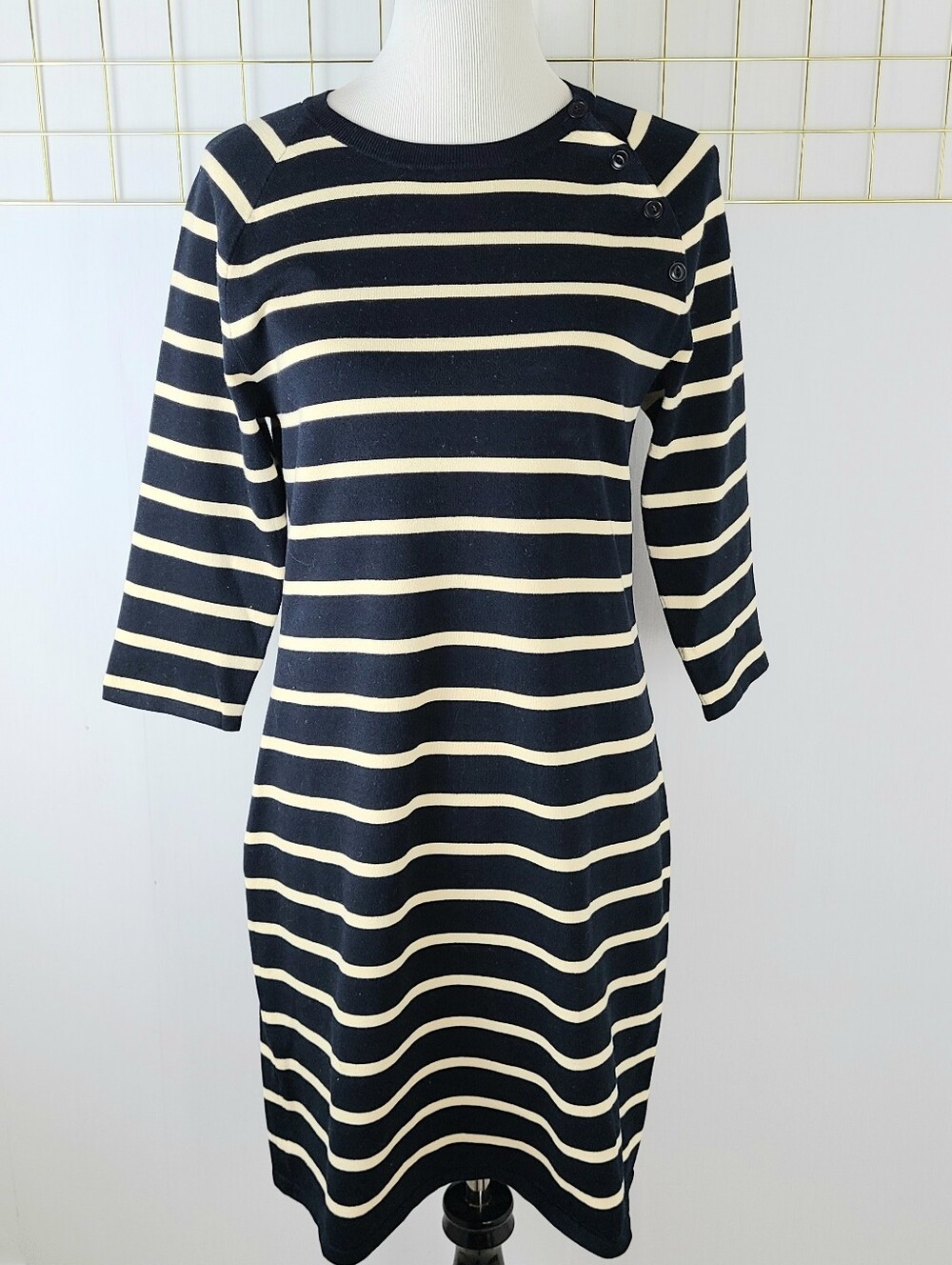 Ralph Lauren Rugby Line Stripes Navy Cream Pullover Dress